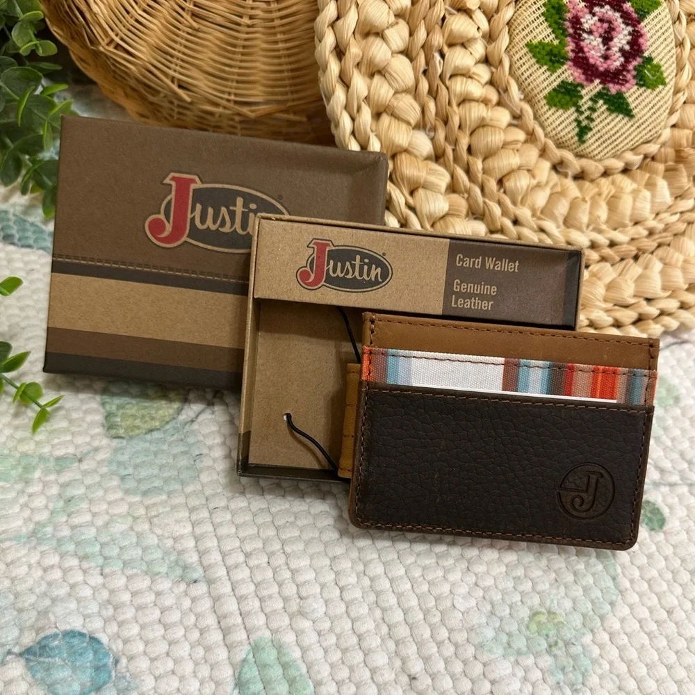 New Justin Card Wallet Serape Inlay Leather New In Box